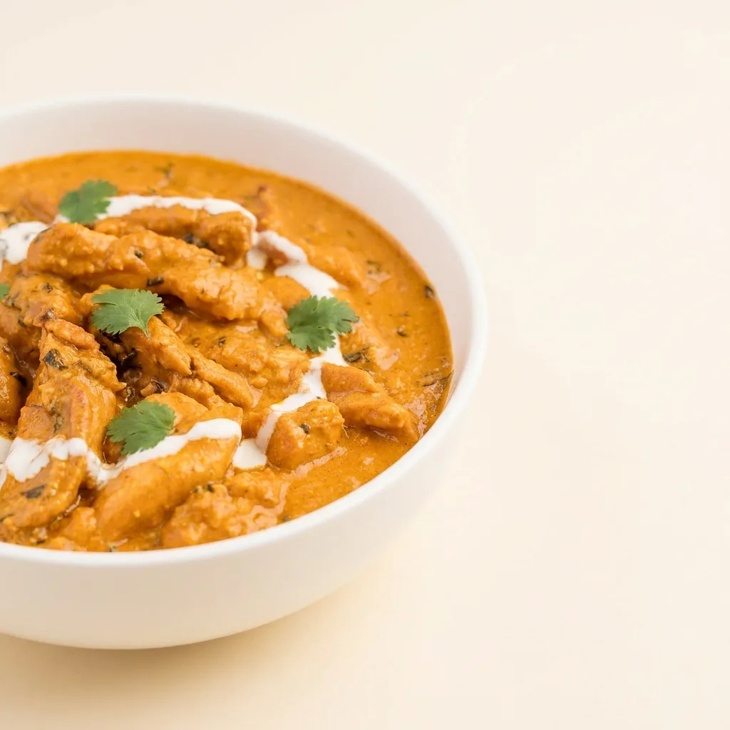 Closeup of butter chicken in creamy makhani sauce at Tikka Drive