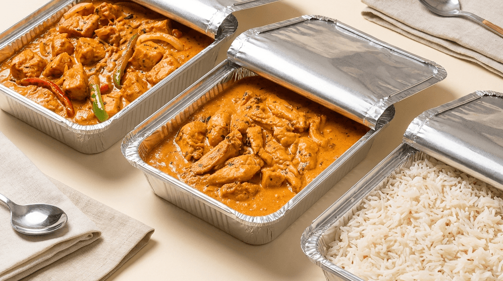 Party trays of butter chicken, tikka masala and basmati rice from Tikka Drive Chandler